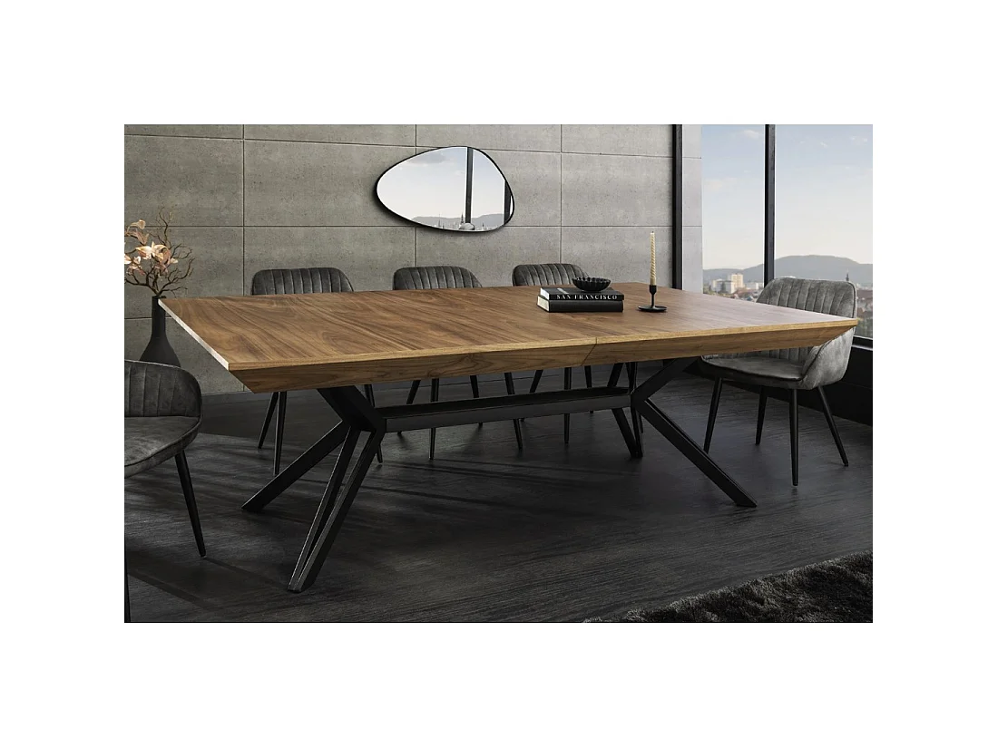 Eettafel RADIAM - Donker notenhout gefineerd MDF en metaal - 200-320 cm - Uitschuifbaar