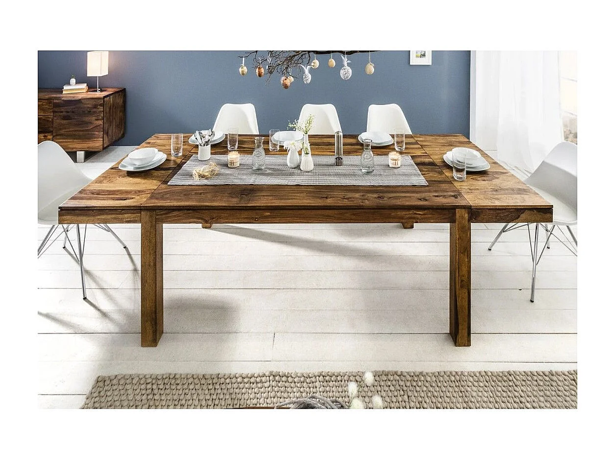 Table de salle à manger TAVINA 160–240 cm – Table extensible en bois massif de Sheesham verni