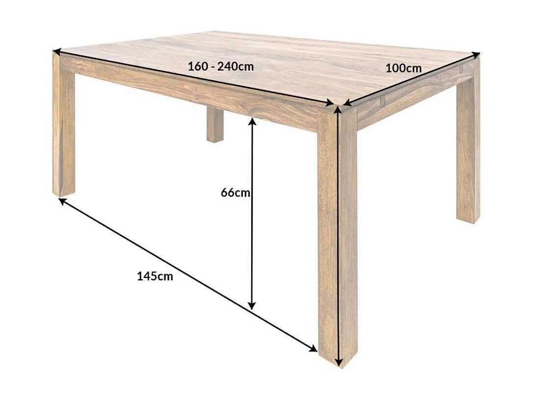 Table de salle à manger TAVINA 160–240 cm – Table extensible en bois massif de Sheesham verni