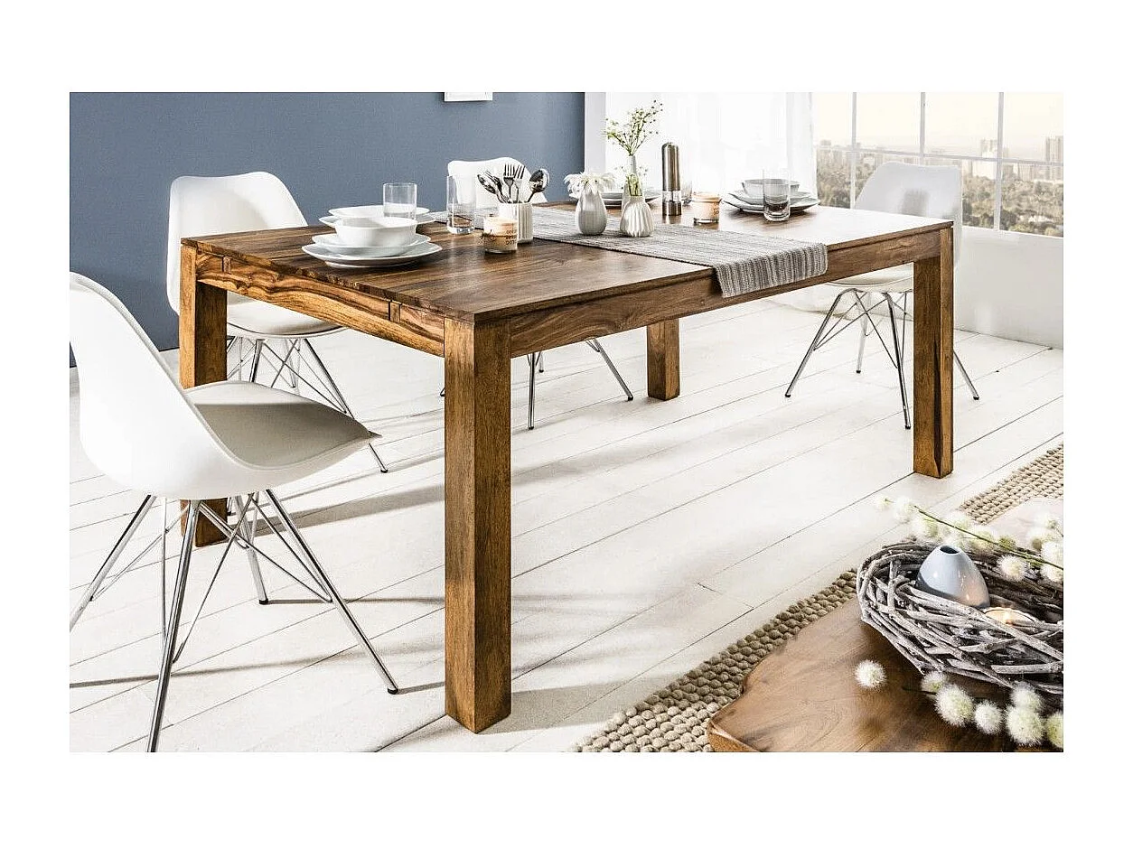 Table de salle à manger TAVINA 160–240 cm – Table extensible en bois massif de Sheesham verni
