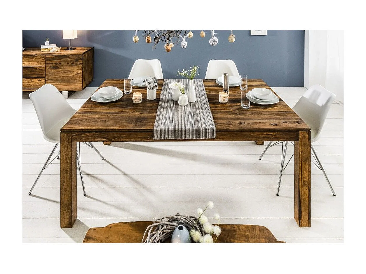 Table de salle à manger TAVINA 160–240 cm – Table extensible en bois massif de Sheesham verni
