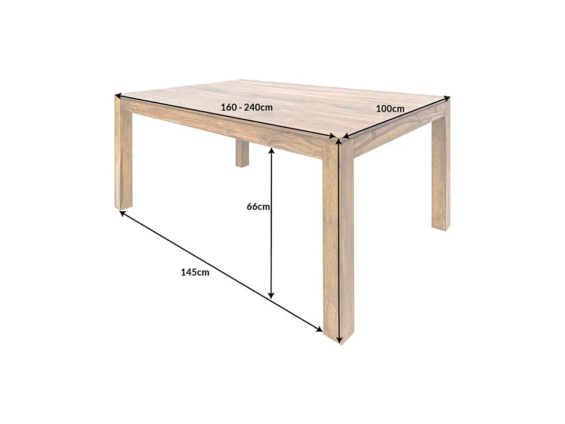 Table de salle à manger TAVINA 160–240 cm – Table extensible en bois massif de Sheesham verni