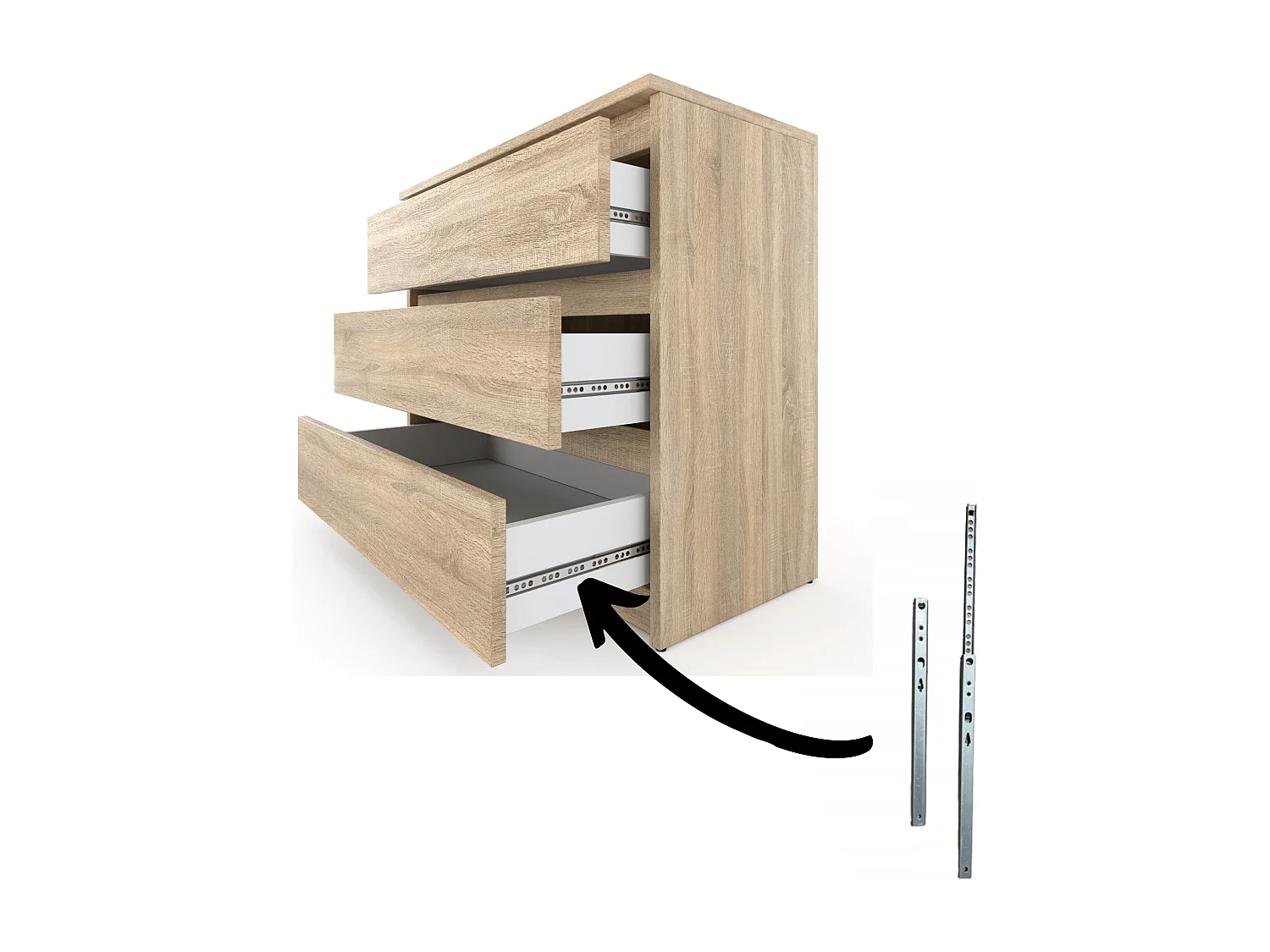 Commode chêne Sonoma 3 tiroirs 80 cm,  meuble TV pour salon ou chambre