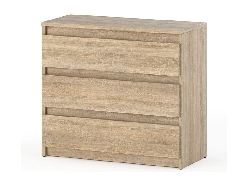 Commode chêne Sonoma 3 tiroirs 80 cm,  meuble TV pour salon ou chambre