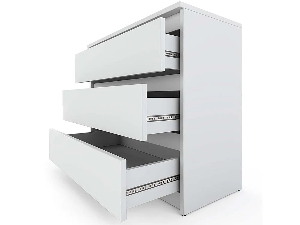 Commode Blanc mat  avec 3 tiroirs 80 cm – meuble TV, mobilier pour salon et chambre