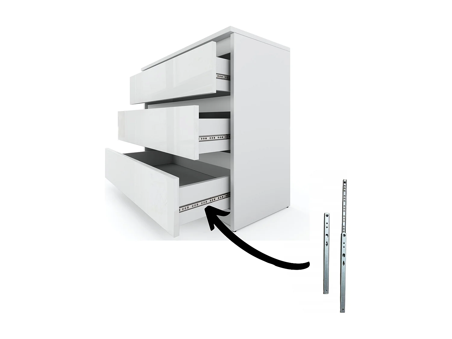 Commode Blanc brillant avec 3 tiroirs 80 cm – meuble TV, mobilier pour salon et chambre