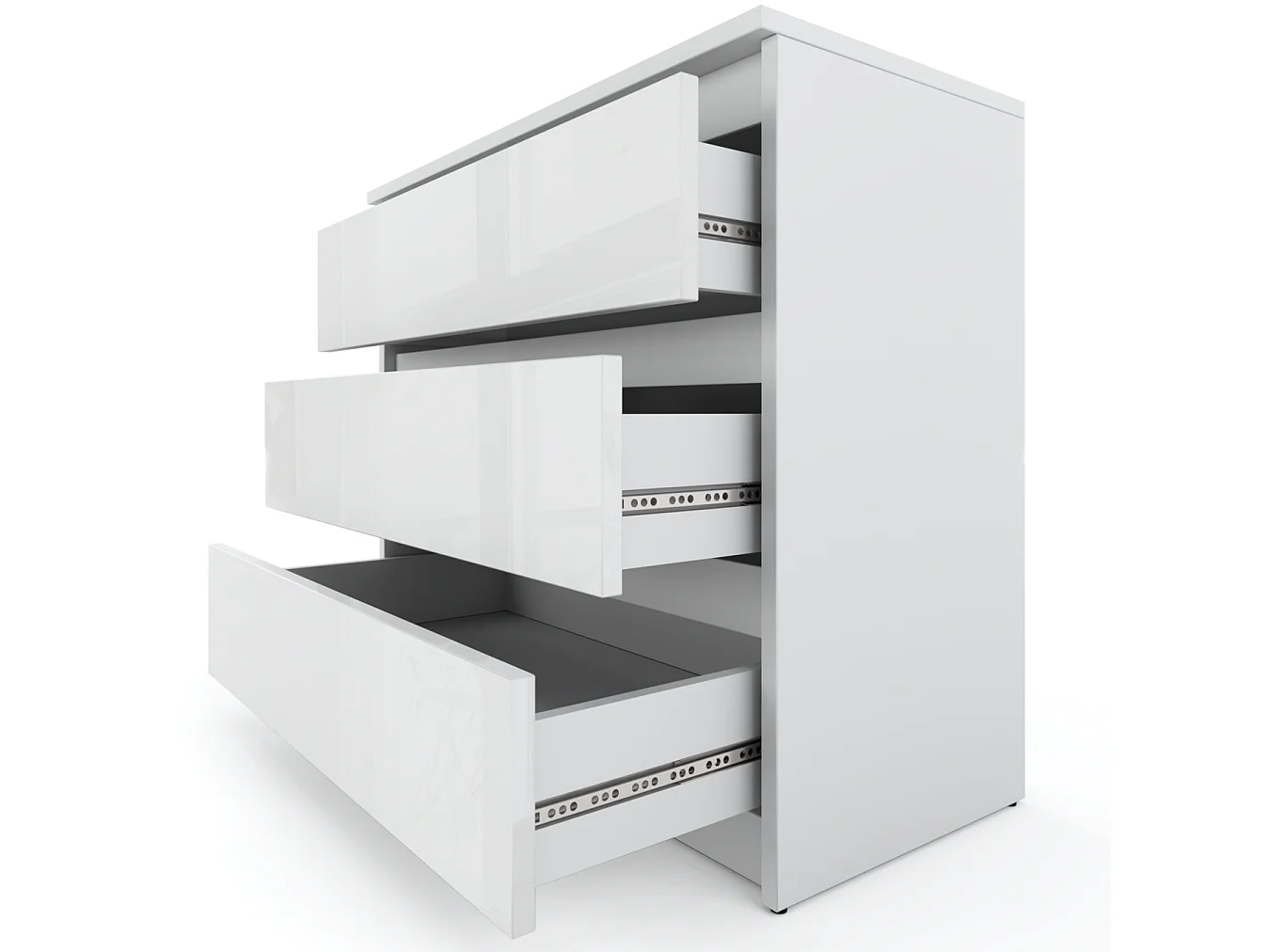 Commode Blanc brillant avec 3 tiroirs 80 cm – meuble TV, mobilier pour salon et chambre