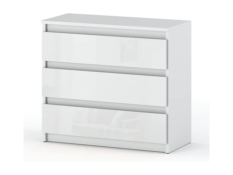 Commode Blanc brillant avec 3 tiroirs 80 cm – meuble TV, mobilier pour salon et chambre