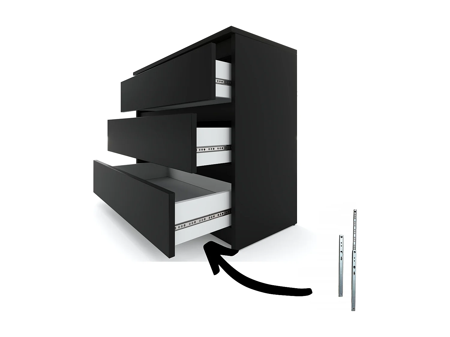 Commode noire avec 3 tiroirs 80 cm – meuble TV, mobilier pour salon et chambre