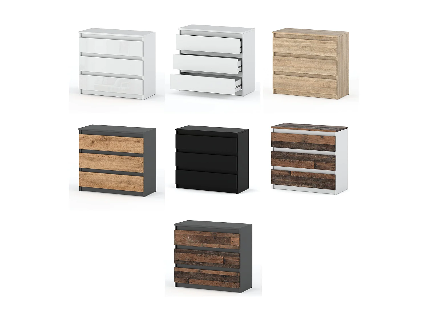 Commode noire avec 3 tiroirs 80 cm – meuble TV, mobilier pour salon et chambre