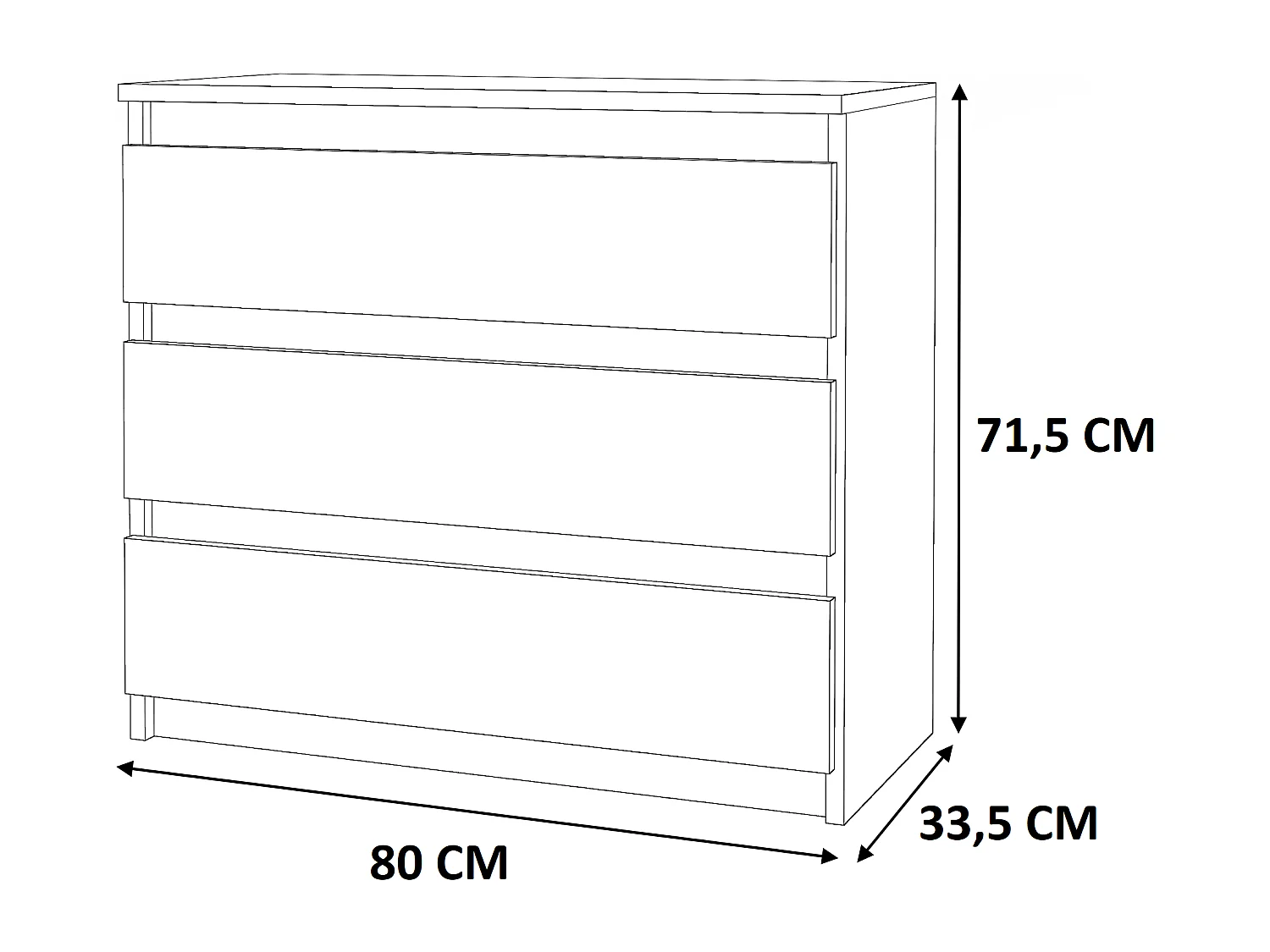 Commode noire avec 3 tiroirs 80 cm – meuble TV, mobilier pour salon et chambre