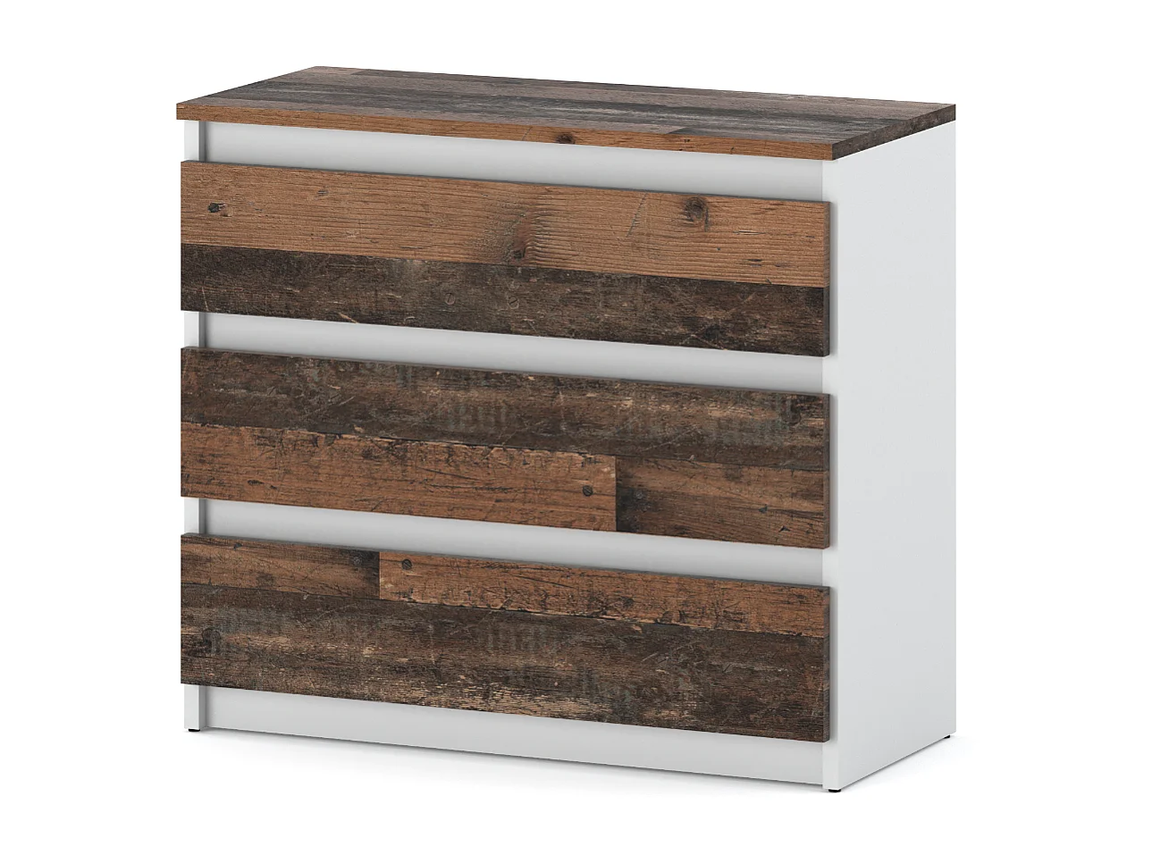 Commode blanche + old vintage avec 3 tiroirs 80 cm – meuble TV, mobilier pour salon et chambre