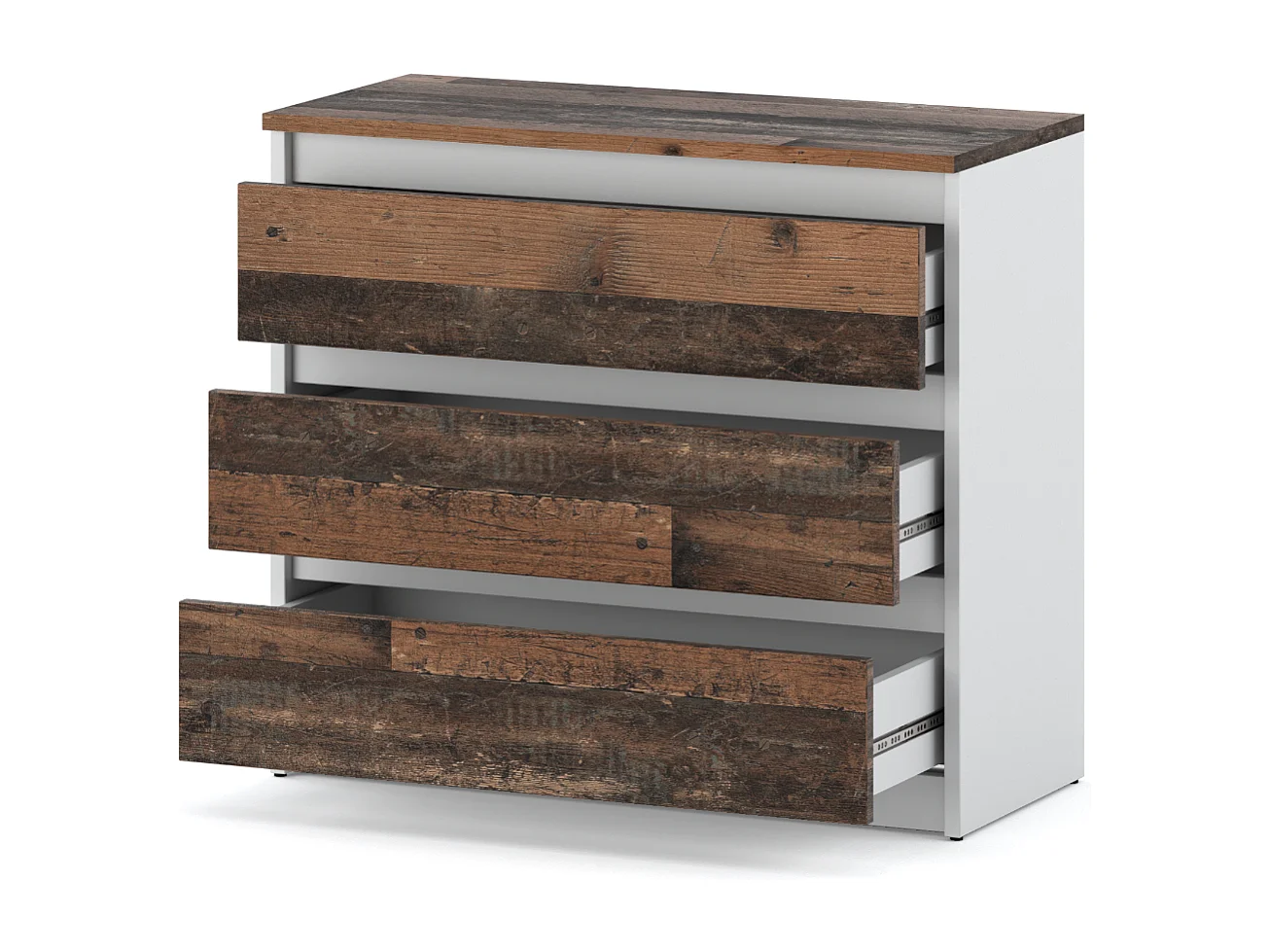 Commode blanche + old vintage avec 3 tiroirs 80 cm – meuble TV, mobilier pour salon et chambre