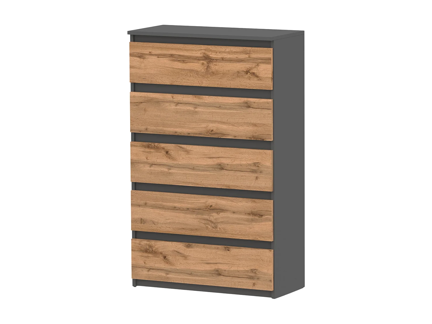 Commode à 5 tiroirs  Gris Chêne Wotan 70 cm – Meuble TV spacieux style loft pour salon