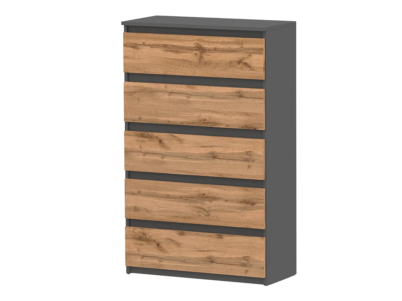 Komoda z 5 Szufladami Stiv-Meble Szary Mat Dąb Wotan Szafka 70x33,5x115 cm 1szt.