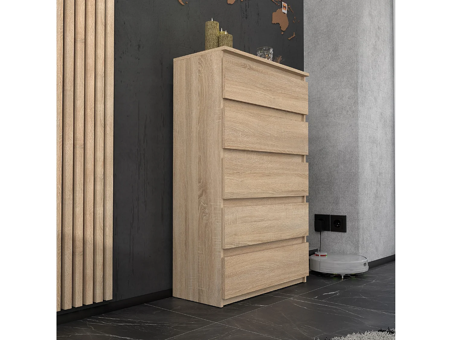 Komoda z 5 Szufladami Stiv-Meble Dąb Sonoma Szafka 70x33,5x115 cm 1szt.