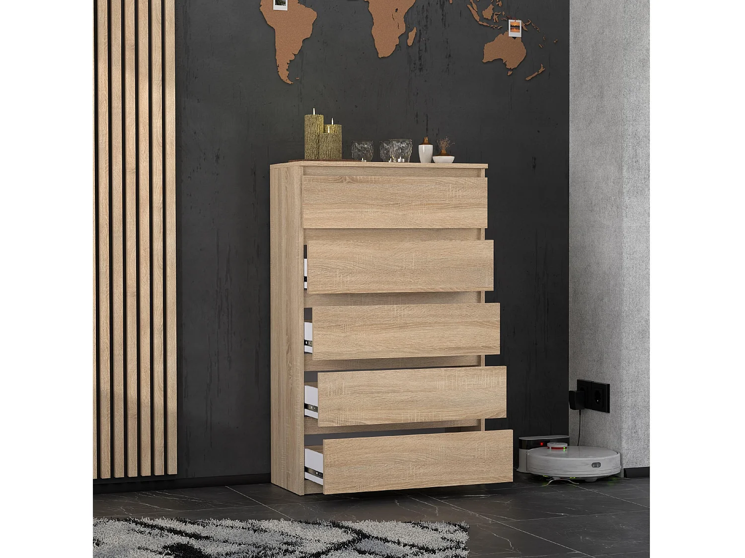 Komoda z 5 Szufladami Stiv-Meble Dąb Sonoma Szafka 70x33,5x115 cm 1szt.