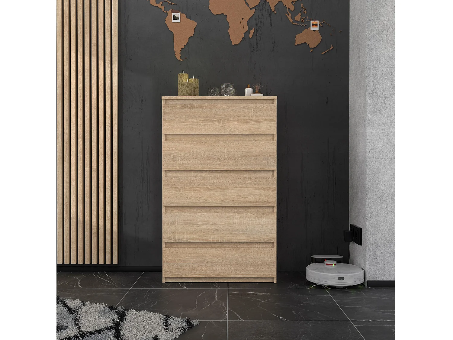 Komoda z 5 Szufladami Stiv-Meble Dąb Sonoma Szafka 70x33,5x115 cm 1szt.