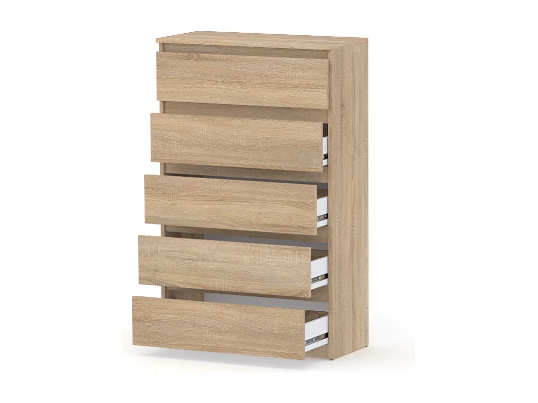 Arcón 5 cajones roble Sonoma 70 cm - Amplio mueble de TV tipo loft para salones