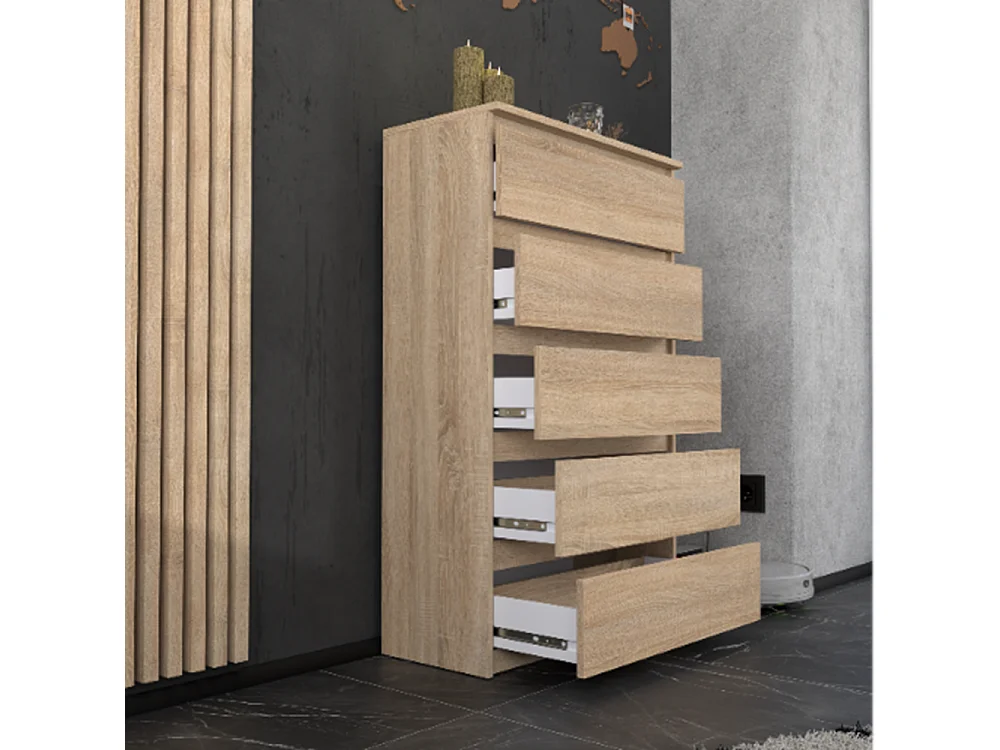 Arcón 5 cajones roble Sonoma 70 cm - Amplio mueble de TV tipo loft para salones