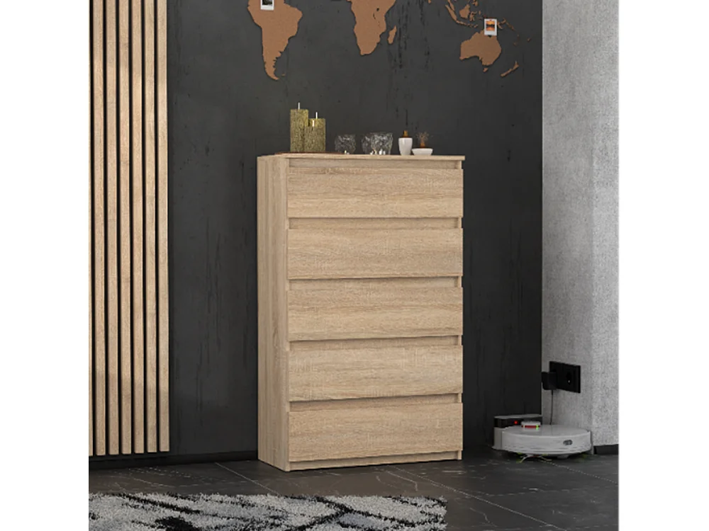 Arcón 5 cajones roble Sonoma 70 cm - Amplio mueble de TV tipo loft para salones