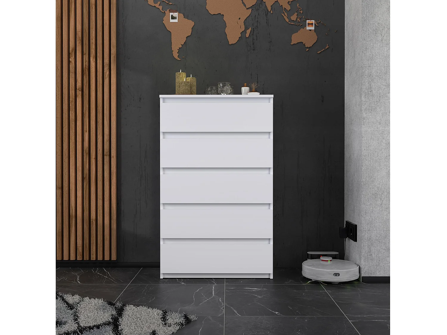 Komoda z 5 Szufladami Stiv-Meble Biały Mat Szafka 70x33,5x115 cm 1szt.