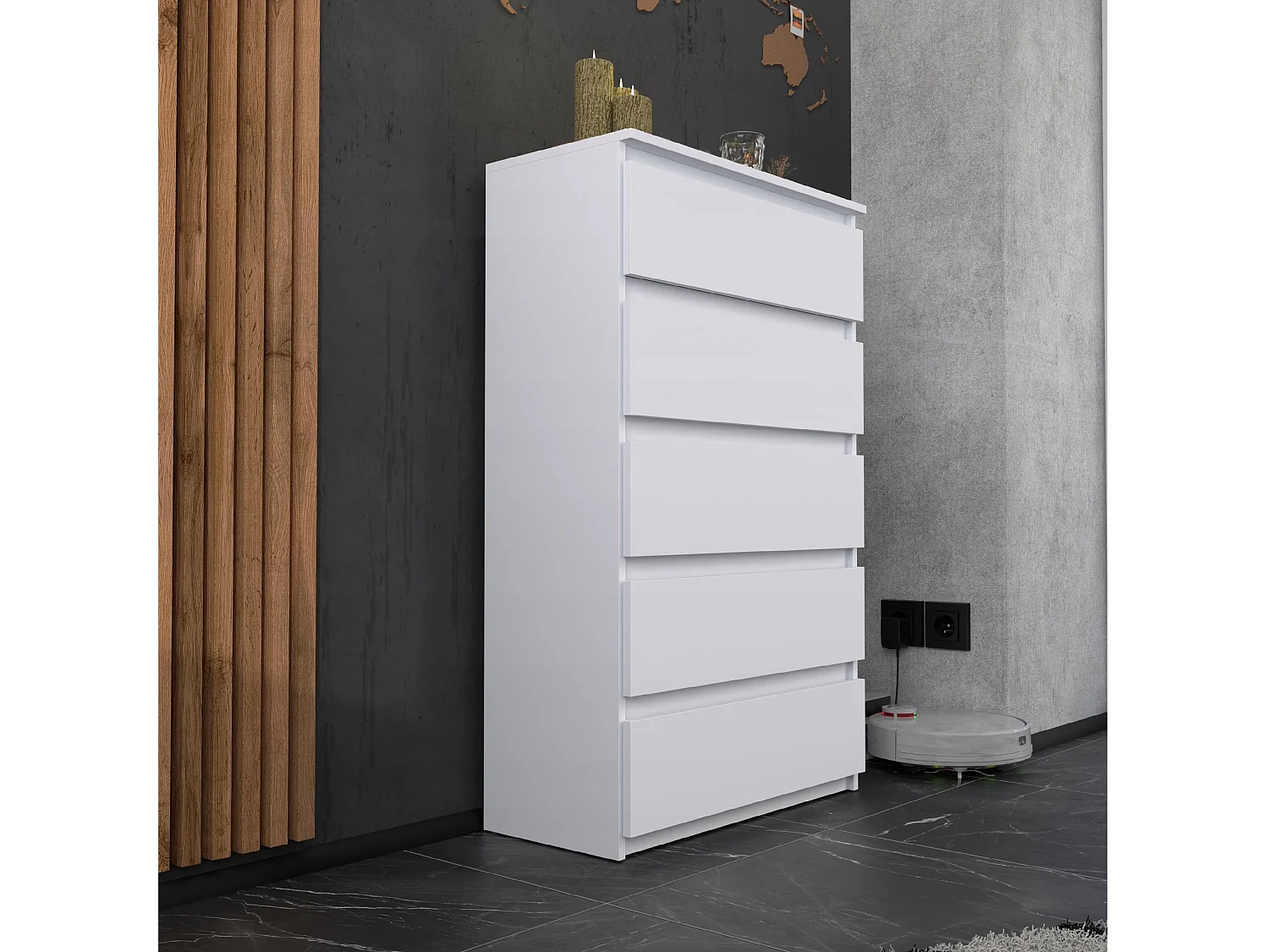 Komoda z 5 Szufladami Stiv-Meble Biały Mat Szafka 70x33,5x115 cm 1szt.