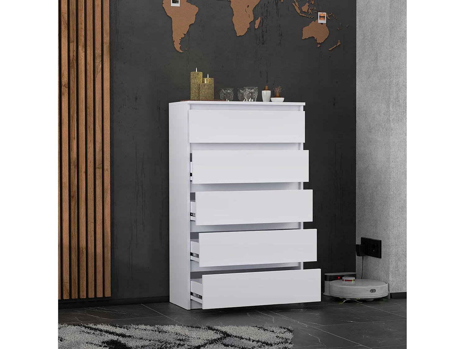 Komoda z 5 Szufladami Stiv-Meble Biały Mat Szafka 70x33,5x115 cm 1szt.