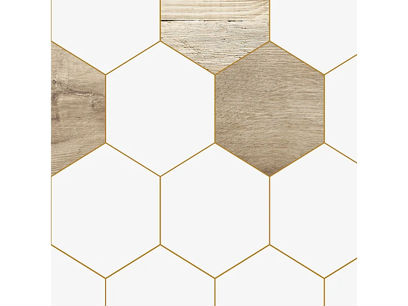 Lot de 2 panneaux de douche en aluminium (90x220 & 120x220 cm) + profilés blanc - Mix Hexa Bois - Effet bois et pierre