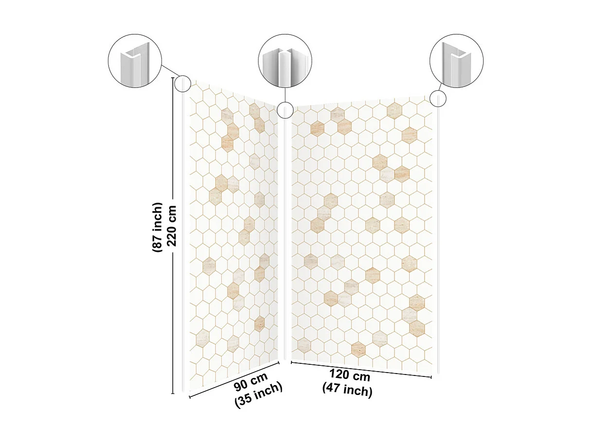 Lot de 2 panneaux de douche en PVC (90x220 & 120x220 cm) + profilés blanc - Mix Hexa Travertin - Effet pierre