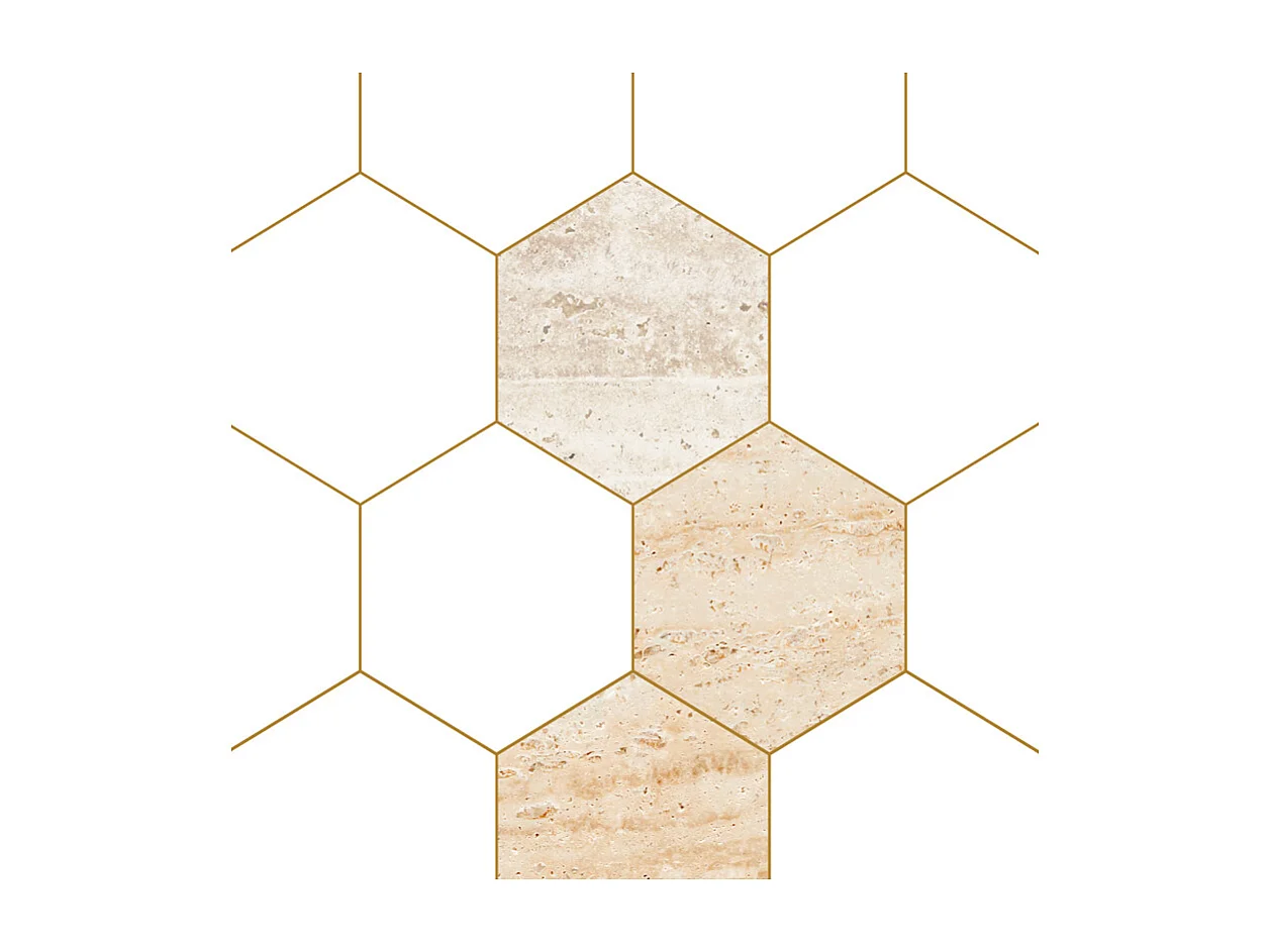 Lot de 2 panneaux de douche en PVC (90x220 & 120x220 cm) + profilés blanc - Mix Hexa Travertin - Effet pierre