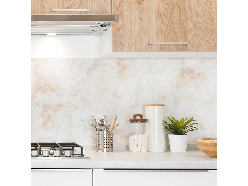 Crédence cuisine en aluminium - effet marbre beige - 240x50 cm (en 2 bandeaux)