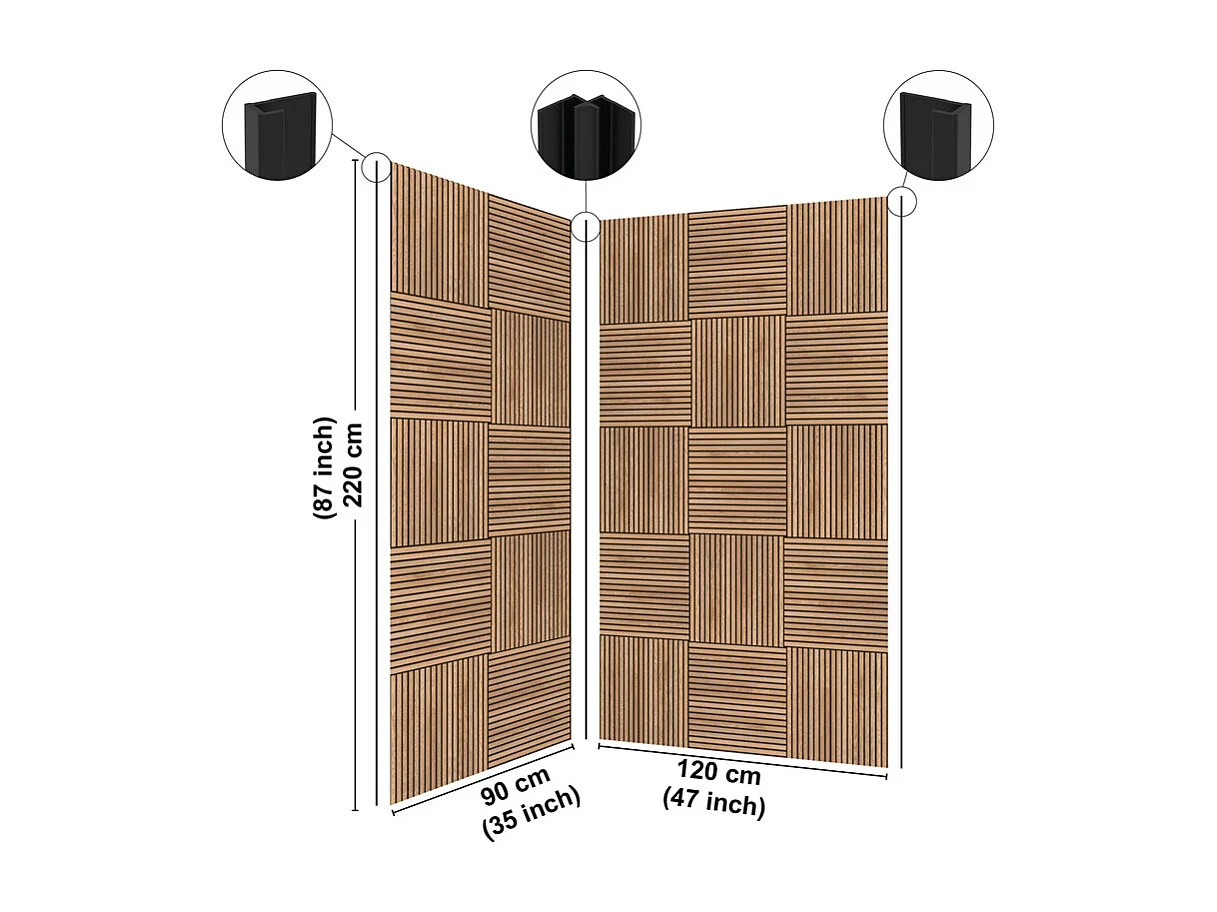 Lot de 2 panneaux de douche en PVC (90x220 & 120x220 cm) effet bois + profilés noir - Wabi Sabi - Marron et noir