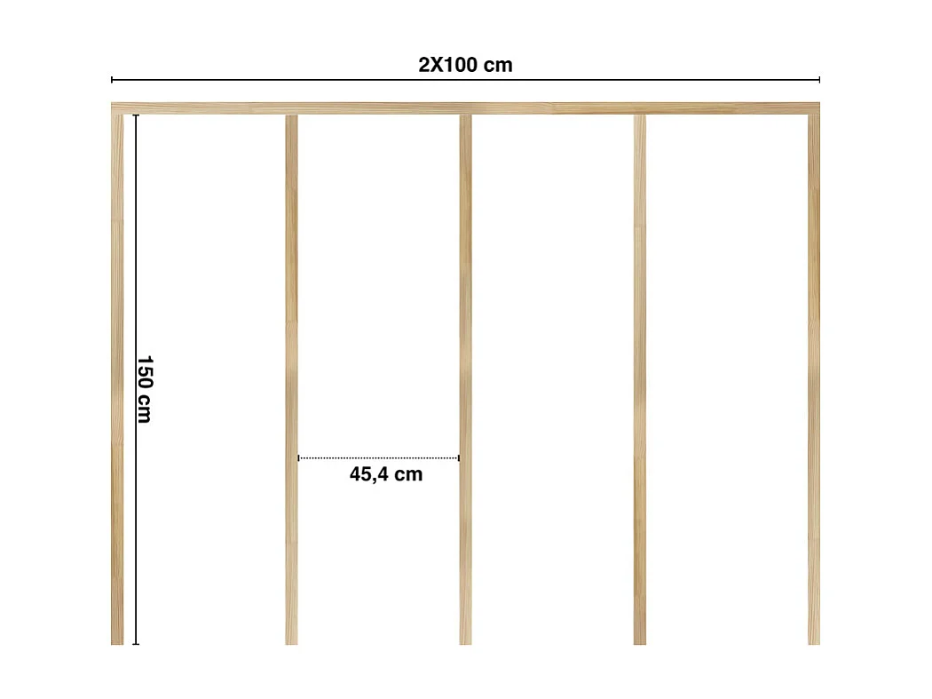 Kit de moulures murales en bois à 5 tasseaux de 150 cm - Pin des Landes - Prêt à coller et peindre - Gabrielle - 2 mètres - Fabrication française