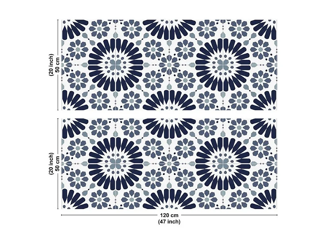 Crédence cuisine en aluminium - effet carreaux de ciment bleu - 240x50 cm (en 2 bandeaux)