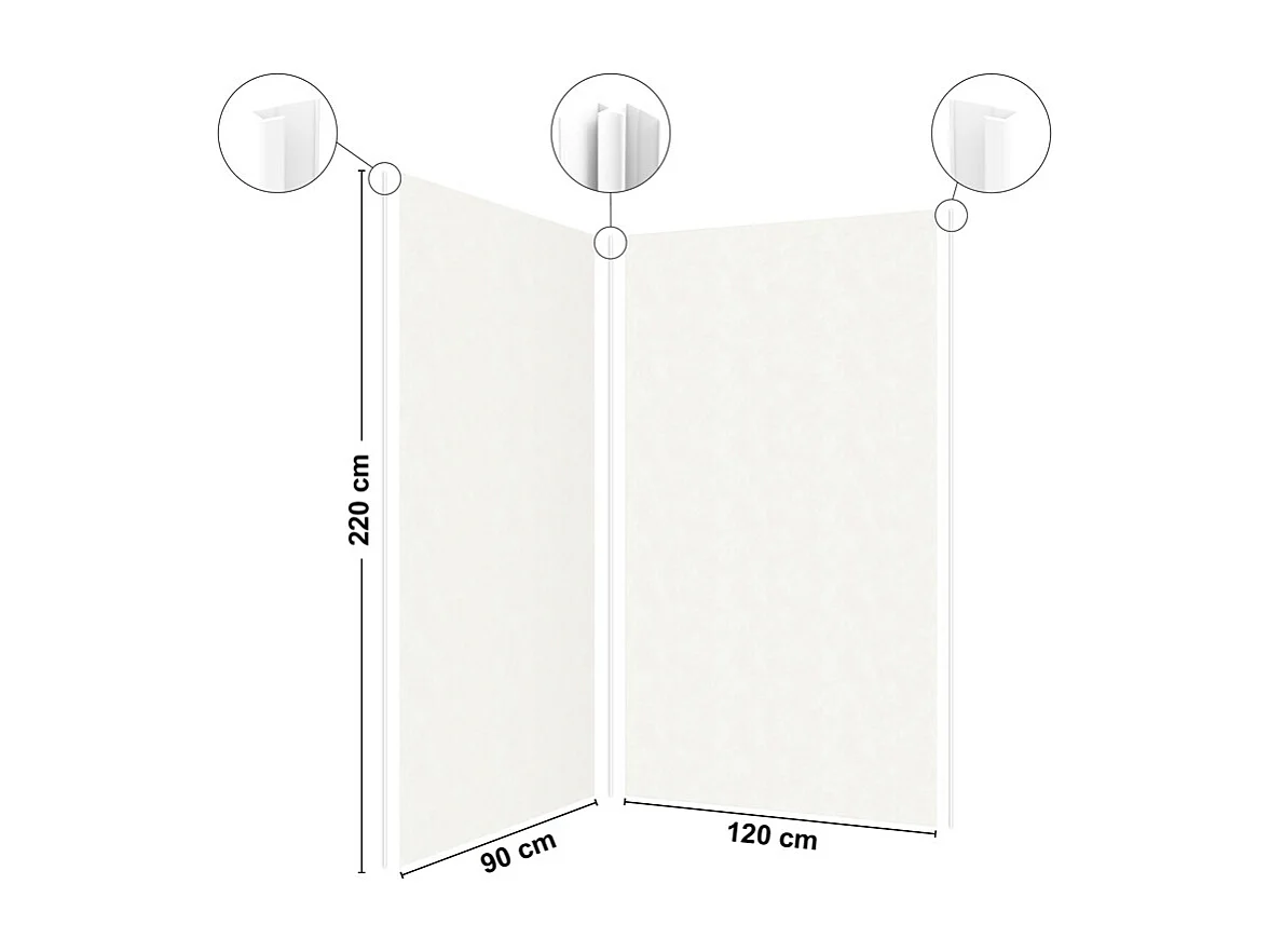 Lot de 2 panneaux de douche en PVC (90x220 & 120x220 cm) + profilés blanc - Pierre Claire - Blanc