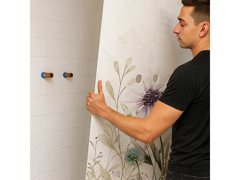 Lot de 2 panneaux de douche en aluminium (90x220 & 120x220 cm) + profilés blanc - Herbier - Motif floral aquarelle - Multicouleur