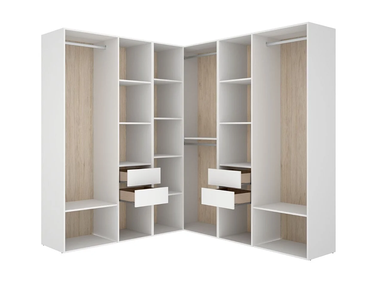 Armario vestidor Suit 4 barras con 4 cajones y compartimentos blanco/natural 205x182,5x182,5 cm
