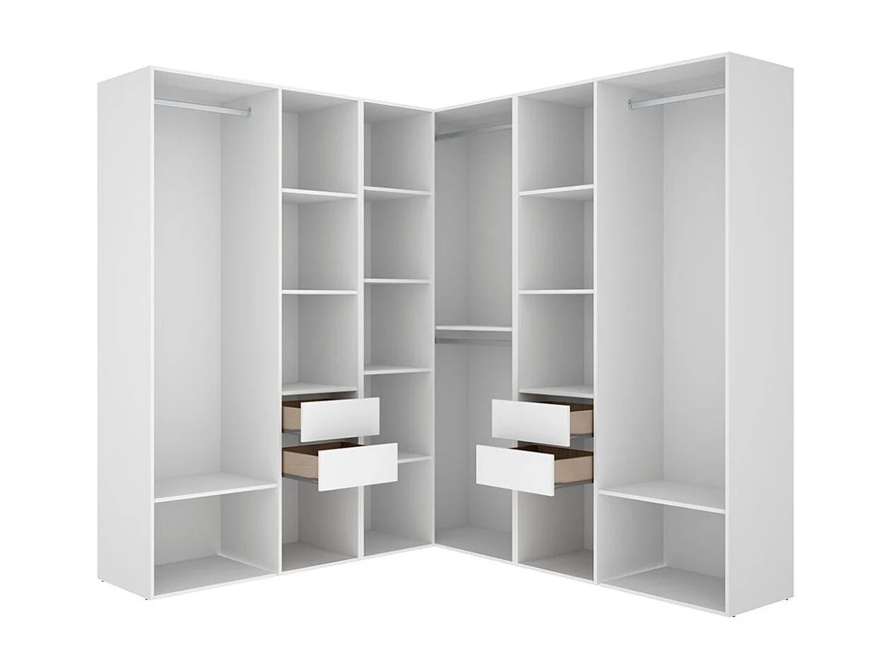 Armario vestidor Suit 4 barras con 4 cajones y compartimentos blanco/natural 205x182,5x182,5 cm