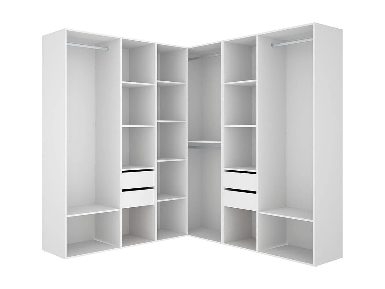 Armario vestidor Suit 4 barras con 4 cajones y compartimentos blanco/natural 205x182,5x182,5 cm