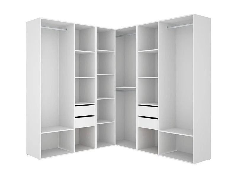 Armario vestidor Suit 4 barras con 4 cajones y compartimentos blanco/natural 205x182,5x182,5 cm