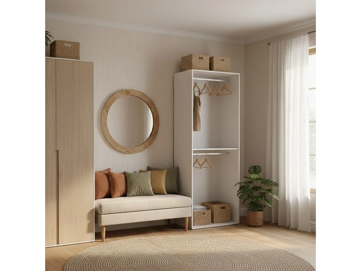 Armario vestidor Suit dos barras con trasera reversible blanco/natural 205x80x45 cm