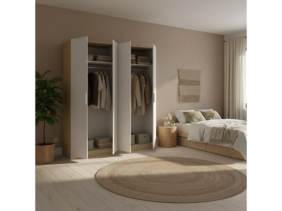 Armario Emax 4 puertas abatibles blanco/natural 203,5x182,1x51,4 cm