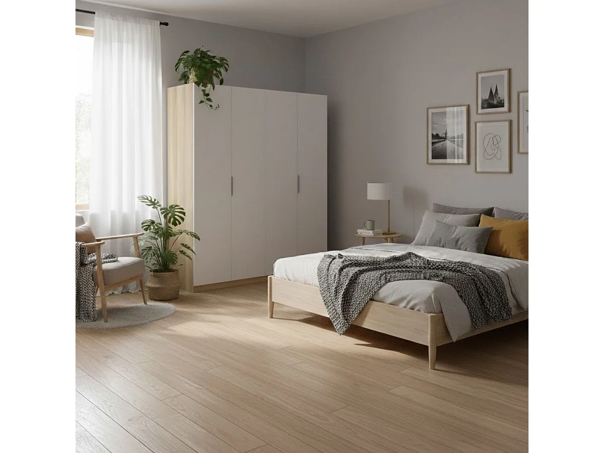 Armario Emax 4 puertas abatibles blanco/natural 203,5x182,1x51,4 cm