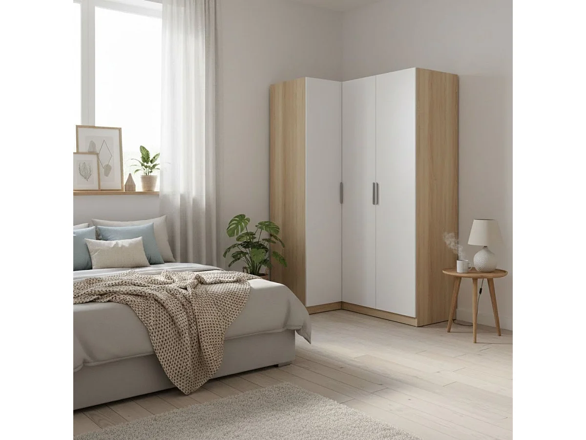 Armario esquinero Emax 3 puertas blanco/natural 203,5x142,4x95 cm