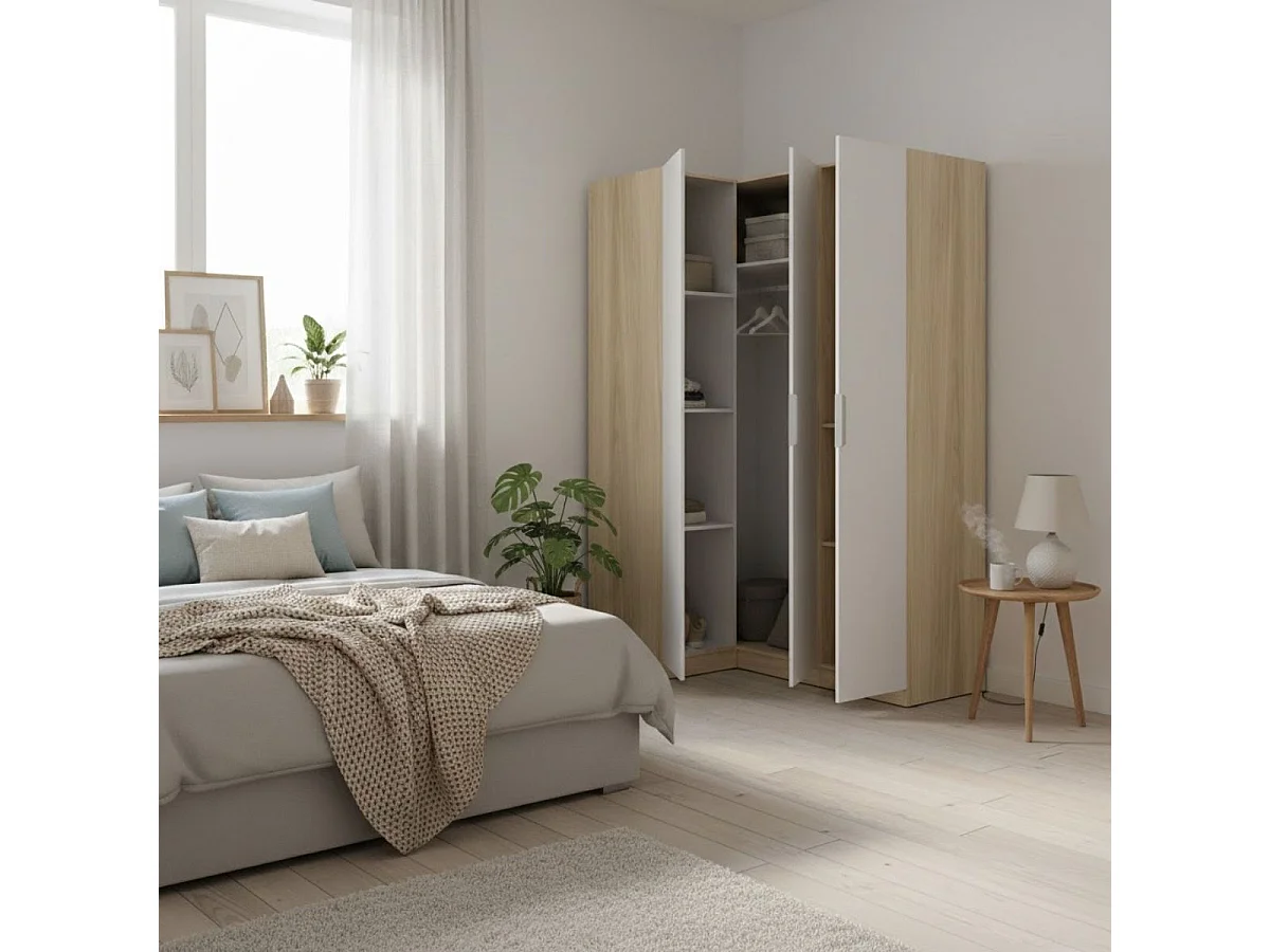 Armario esquinero Emax 3 puertas blanco/natural 203,5x142,4x95 cm