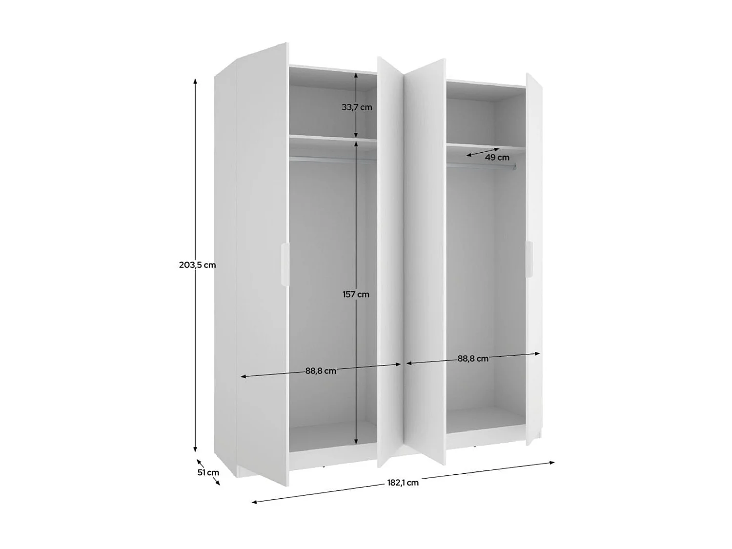 Armario Emax 4 puertas abatibles blanco 203,5x182,1x51,4 cm