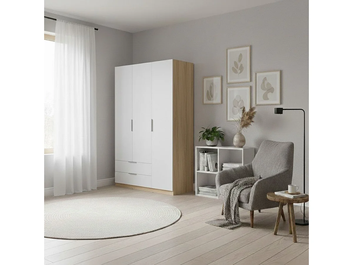 Armario Emax 3 puertas con 2 cajones blanco/natural 203,5x136,6x51,4 cm