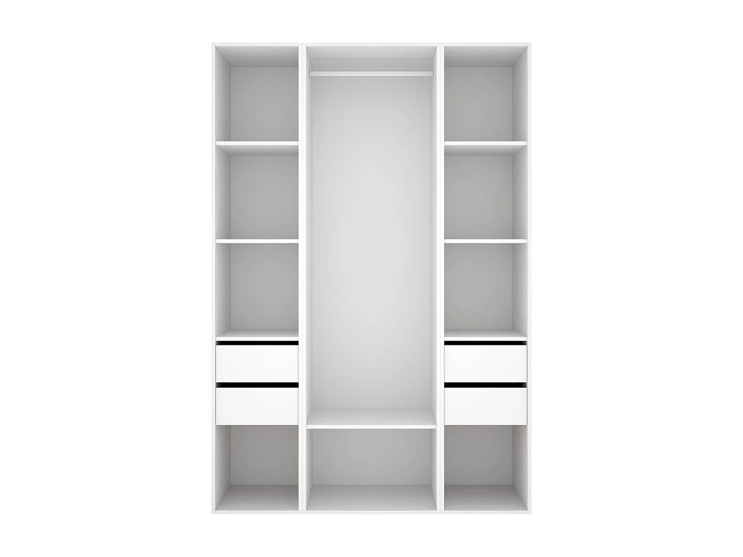 Armario vestidor Suit 4 cajones con barra y compartimentos blanco/natural 205x137,5x45 cm