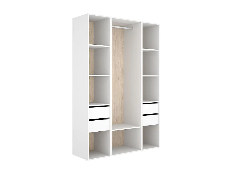 Armario vestidor Suit 4 cajones con barra y compartimentos blanco/natural 205x137,5x45 cm